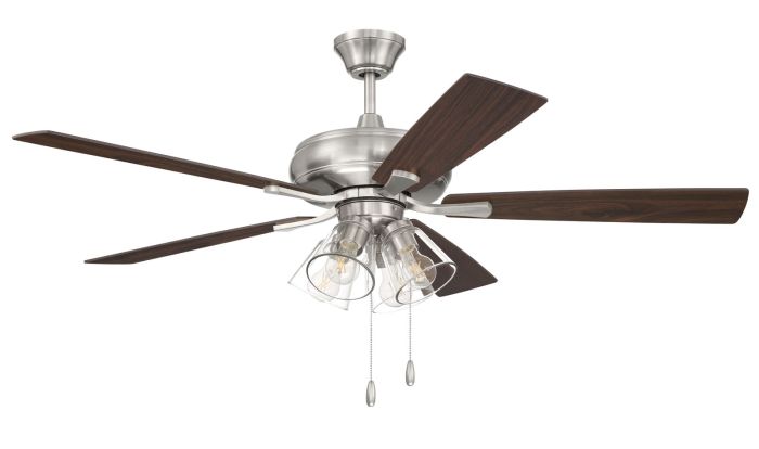 ##Antique Hardware## 52" Eos Clear 4 Light in Brushed Polished Nickel w/ Driftwood/Walnut Blades