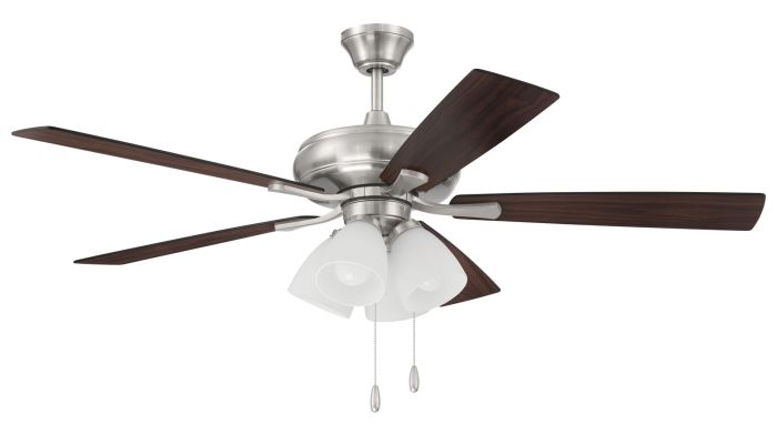 ##Antique Hardware## 52" Eos Frost 4 Light in Brushed Polished Nickel w/ Driftwood/Walnut Blades