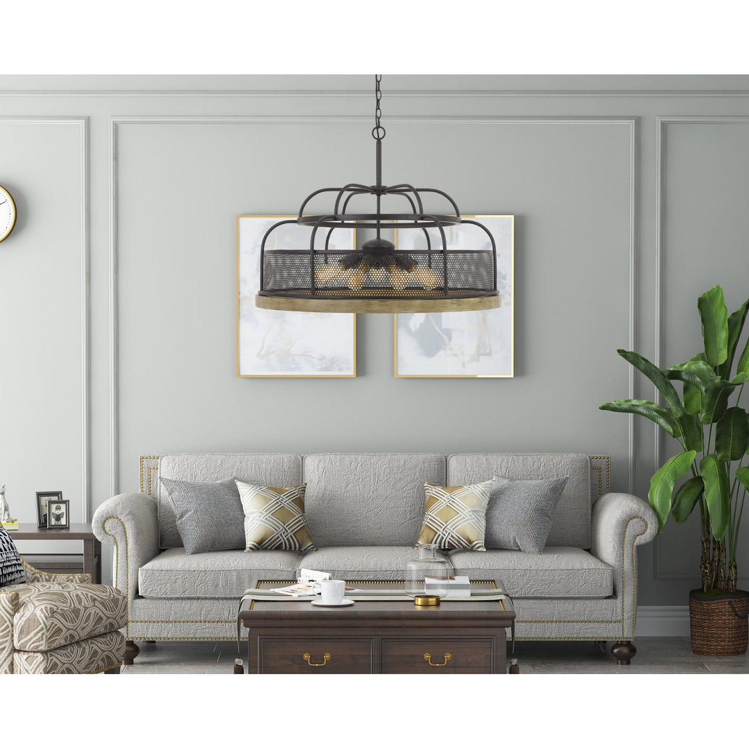 AKAKI 60W X 9 METAL/PINE WOOD CHANDELIER  (EDISON BULBS NOT INCLUDED) Cal Lighting