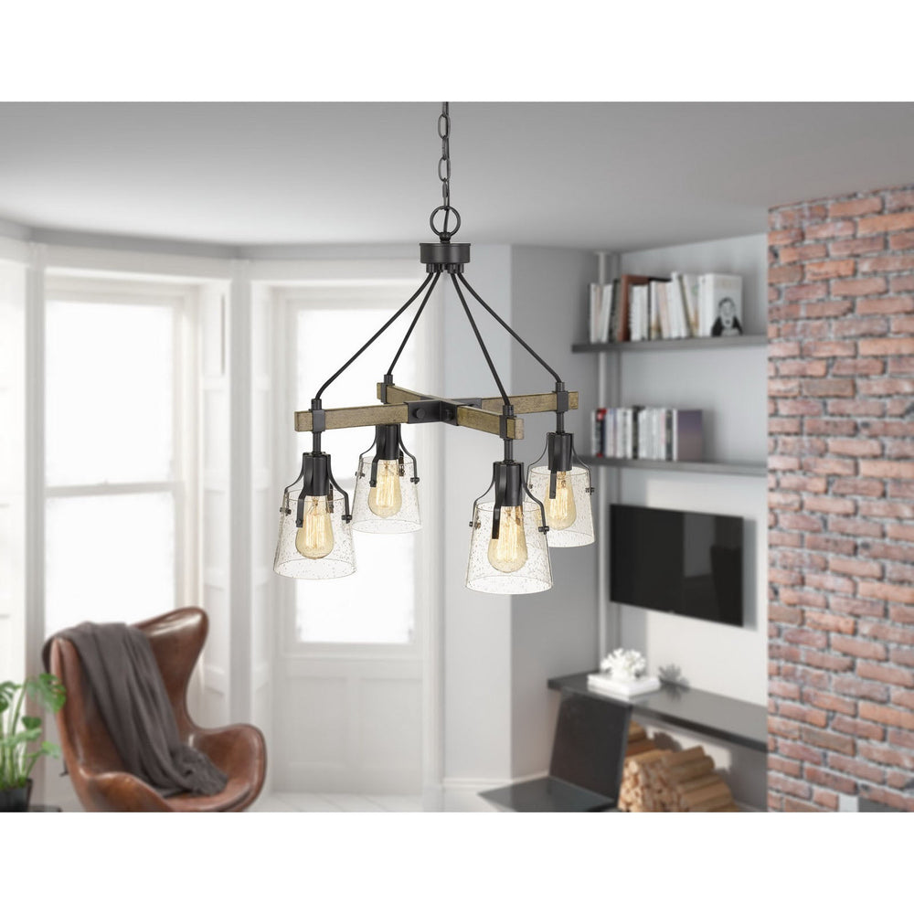 60W X 4 AOSTA METAL CHANDELIER WITH BUBBLED GLASS SHADES (EDISON BULBS ARE NOT INCLUDED) Cal Lighting