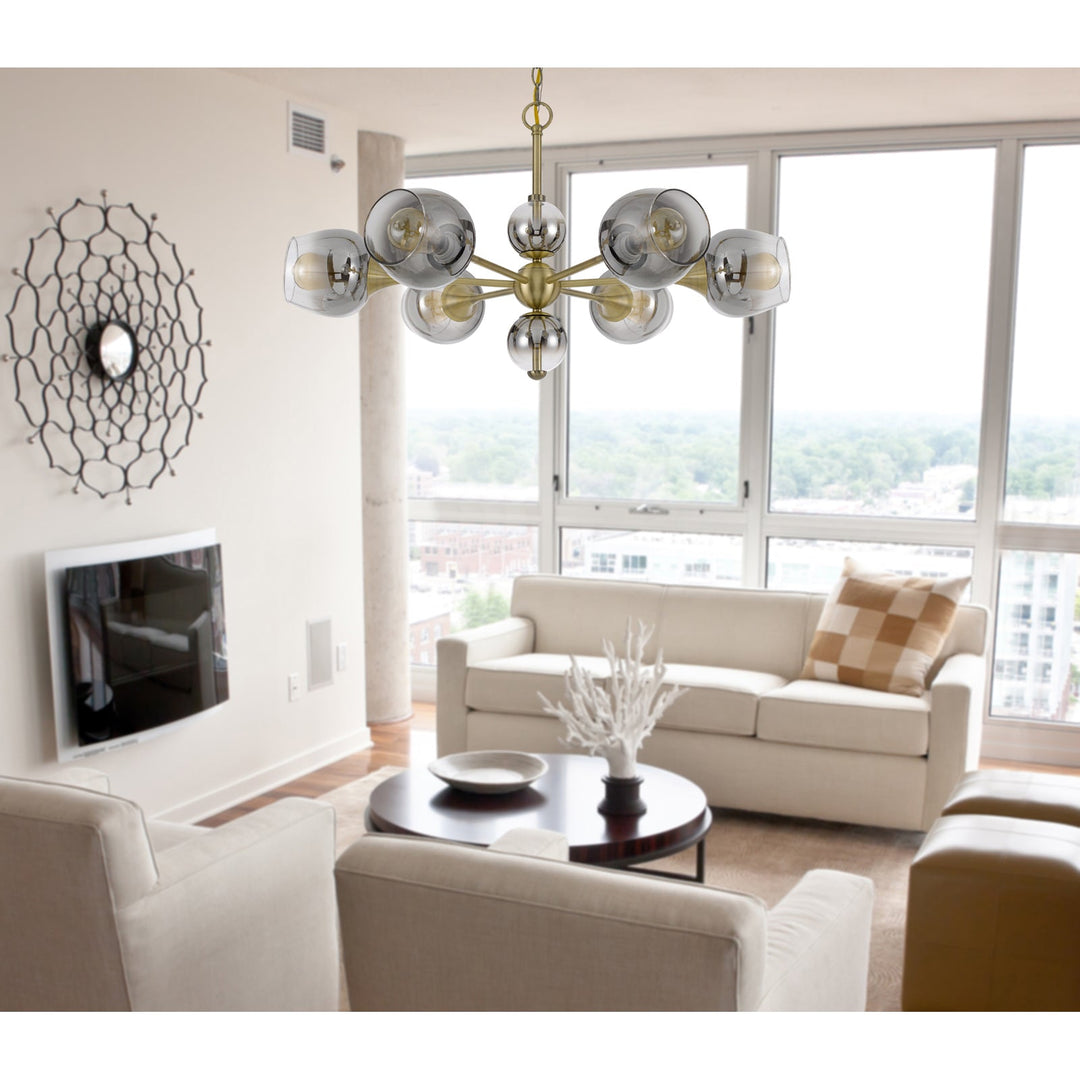 60W X 6 PENDLETON METAL CHANDELIER WITH ELECTORAL PLATED SMOKED GLASS SHADES Cal Lighting