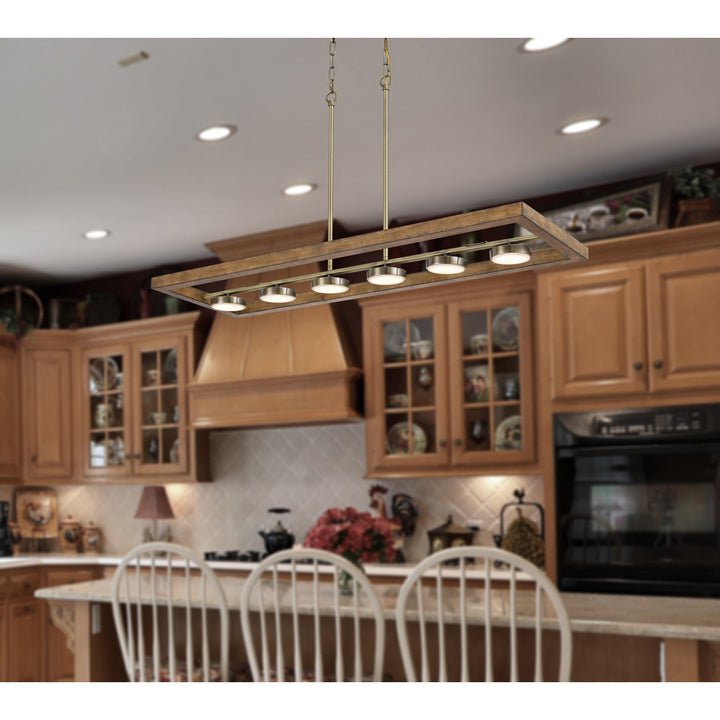 5W X 6, 30W, 3000K, 2200 LUMEN KELSO DIMMABLE INTERGRATED LED RUBBER WOOD ISLAND CHANDELIER Cal Lighting