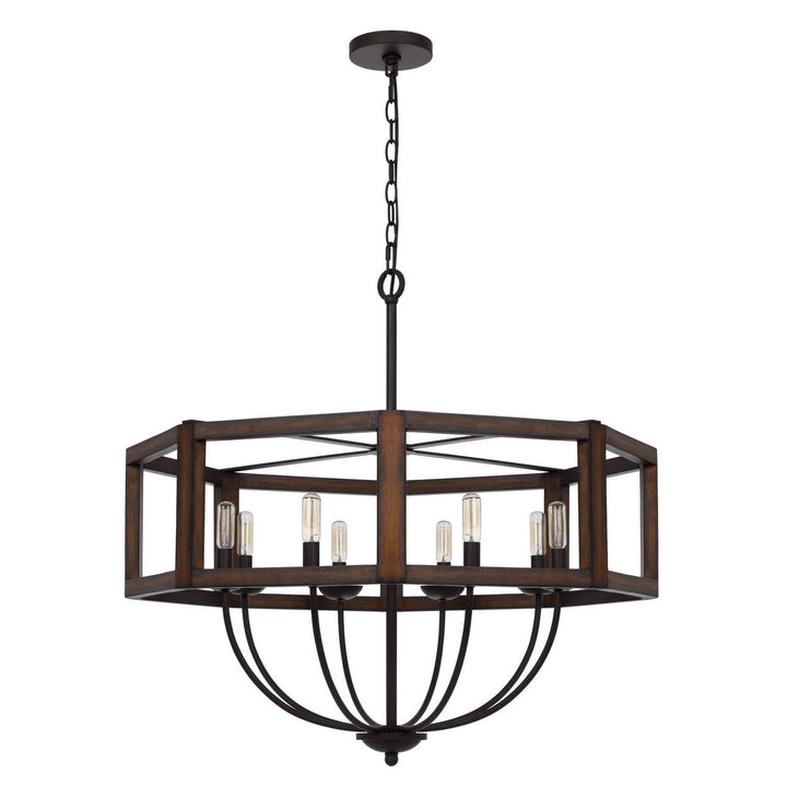 60W X 8 RENTON HEXAGON RUBBER WOOD / METAL CHANDELIER Cal Lighting