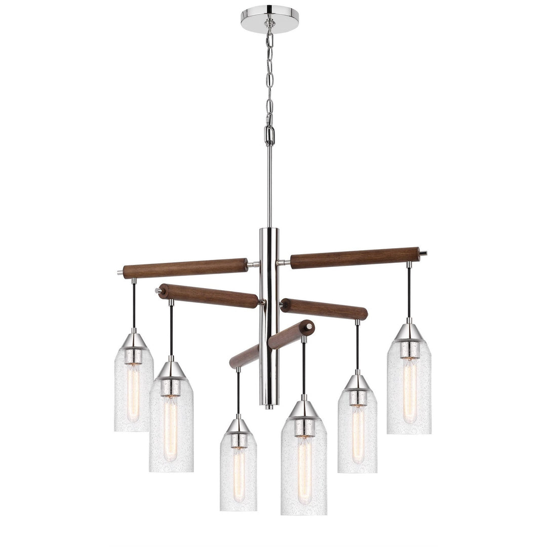 60W X 6 MASSILLON RUBBER WOOD CHANDELIER WITH HANGING BULBBED GLASS SHADES Cal Lighting