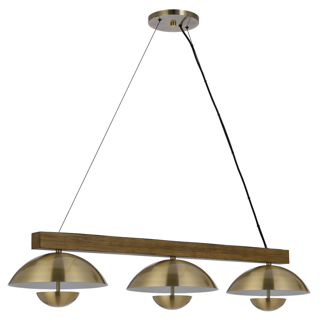LAKELAND 15W X 3 INTERGRATED DIMMABLE LED METAL / BIRCH WOOD ISLAND CHANDELIER WITH HALF DOMED METAL SHADE Cal Lighting