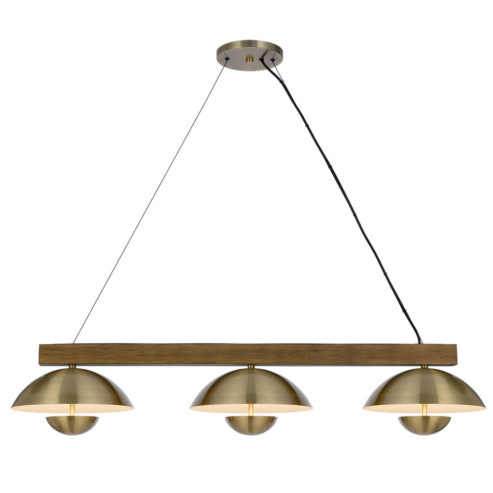 LAKELAND 15W X 3 INTERGRATED DIMMABLE LED METAL / BIRCH WOOD ISLAND CHANDELIER WITH HALF DOMED METAL SHADE Cal Lighting