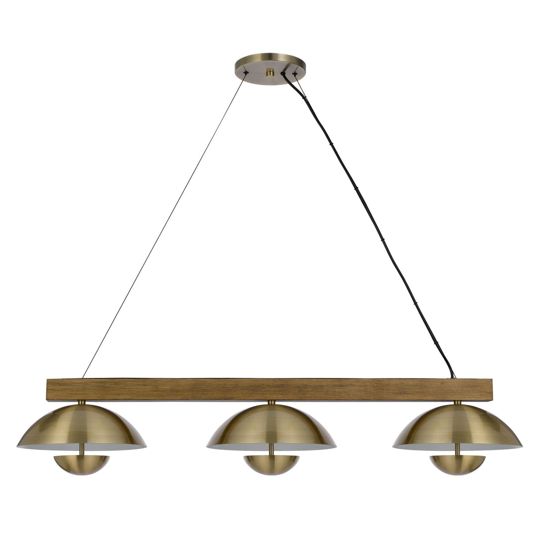 LAKELAND 15W X 3 INTERGRATED DIMMABLE LED METAL / BIRCH WOOD ISLAND CHANDELIER WITH HALF DOMED METAL SHADE Cal Lighting