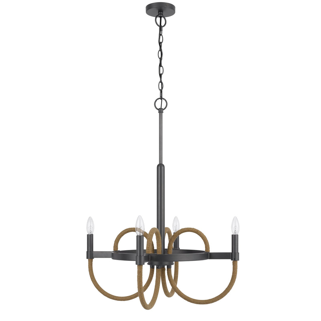 ROWLAND 60W X 4 METAL/BURLAP ROPED CHANDELIER Cal Lighting