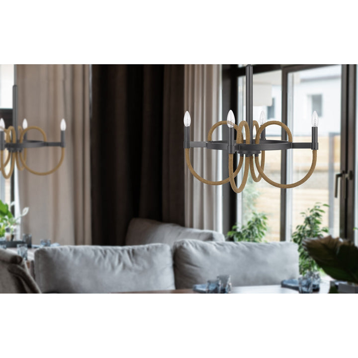 ROWLAND 60W X 4 METAL/BURLAP ROPED CHANDELIER Cal Lighting
