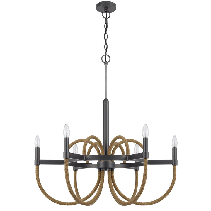 ROWLAND 60W X 6 METAL/BURLAP ROPED CHANDELIER Cal Lighting