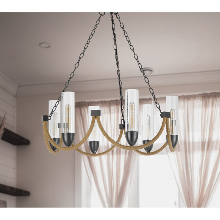 60W X 6 ARGYLE METAL CHANDELIER WITH MOSS RODS AND GLASS SHADES Cal Lighting