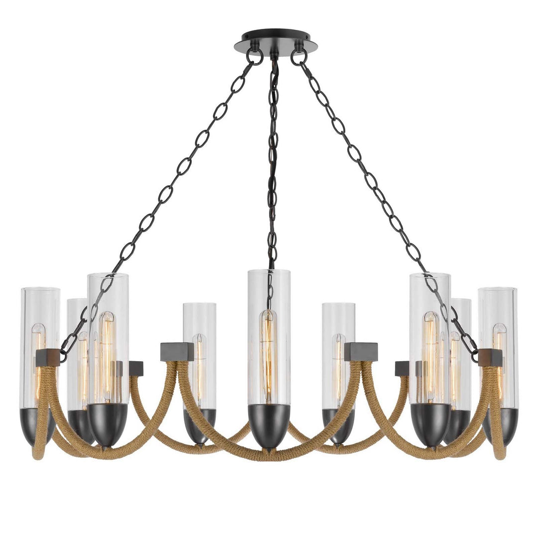 60W X 9 ARGYLE METAL CHANDELIER WITH MOSS RODS AND GLASS SHADES Cal Lighting