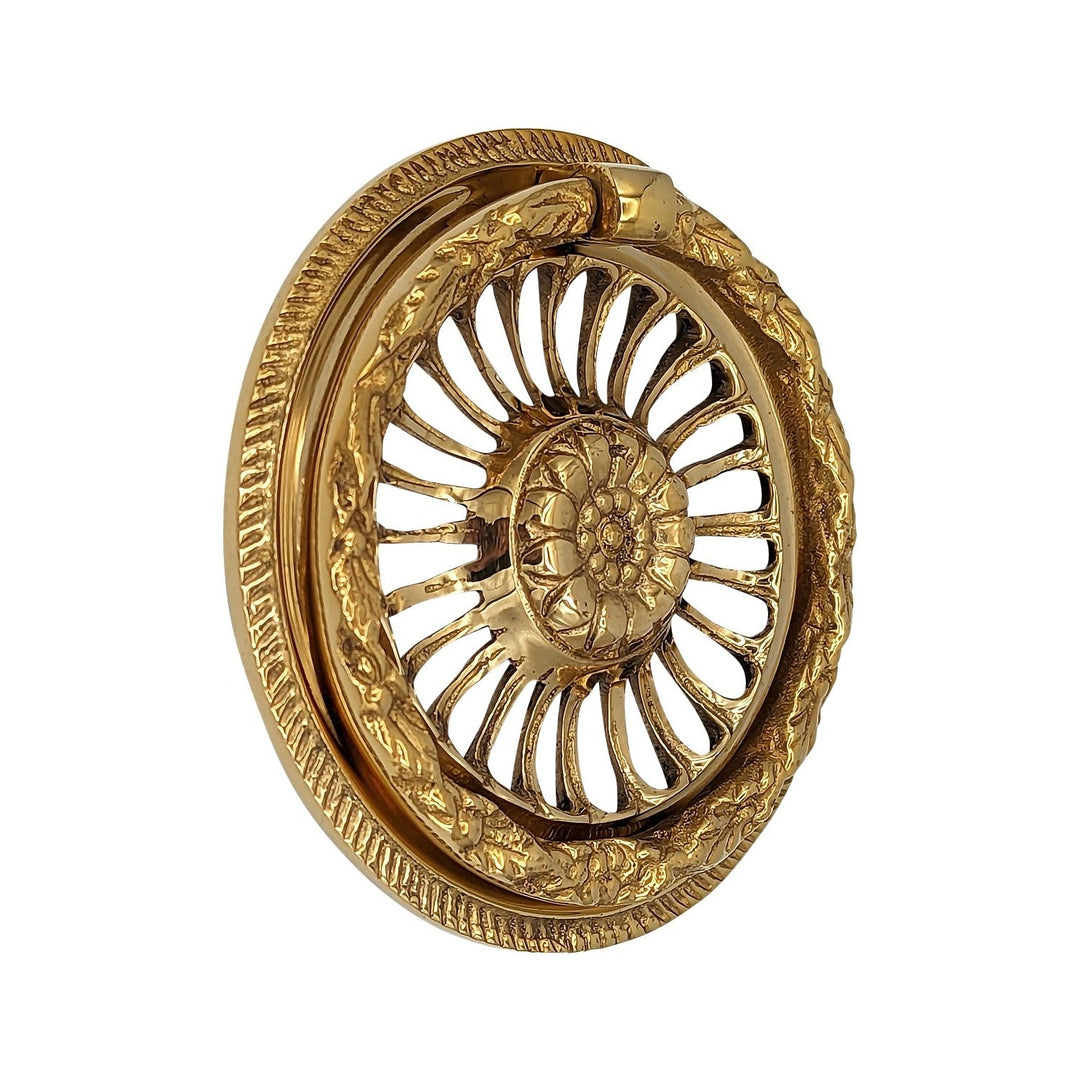 3 5/8 Inch Solid Brass Radiant Flower Drawer Ring Pull COPPER MOUNTAIN HARDWARE