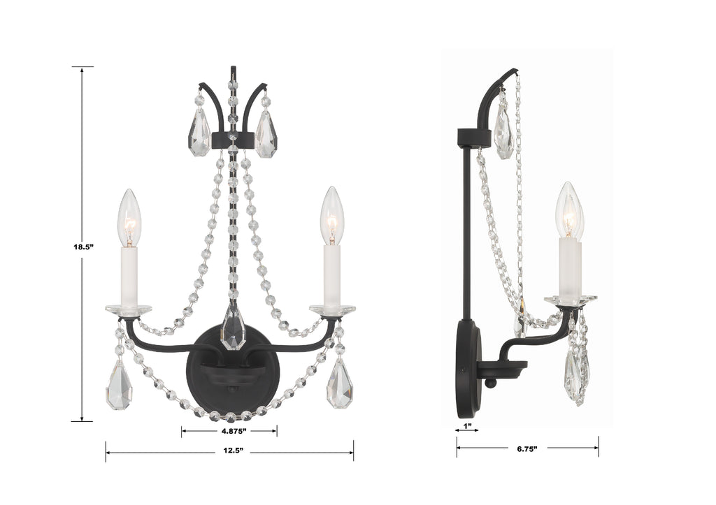 Crystorama Crystorama Karrington 2 Light Matte Black Sconce
