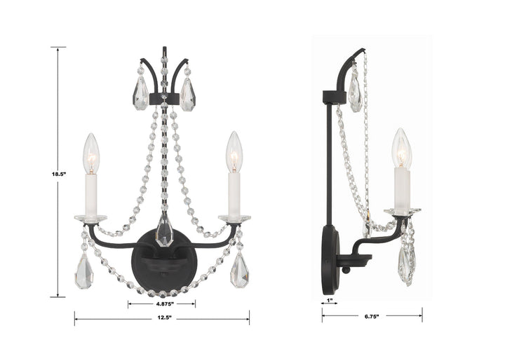 Crystorama Crystorama Karrington 2 Light Matte Black Sconce