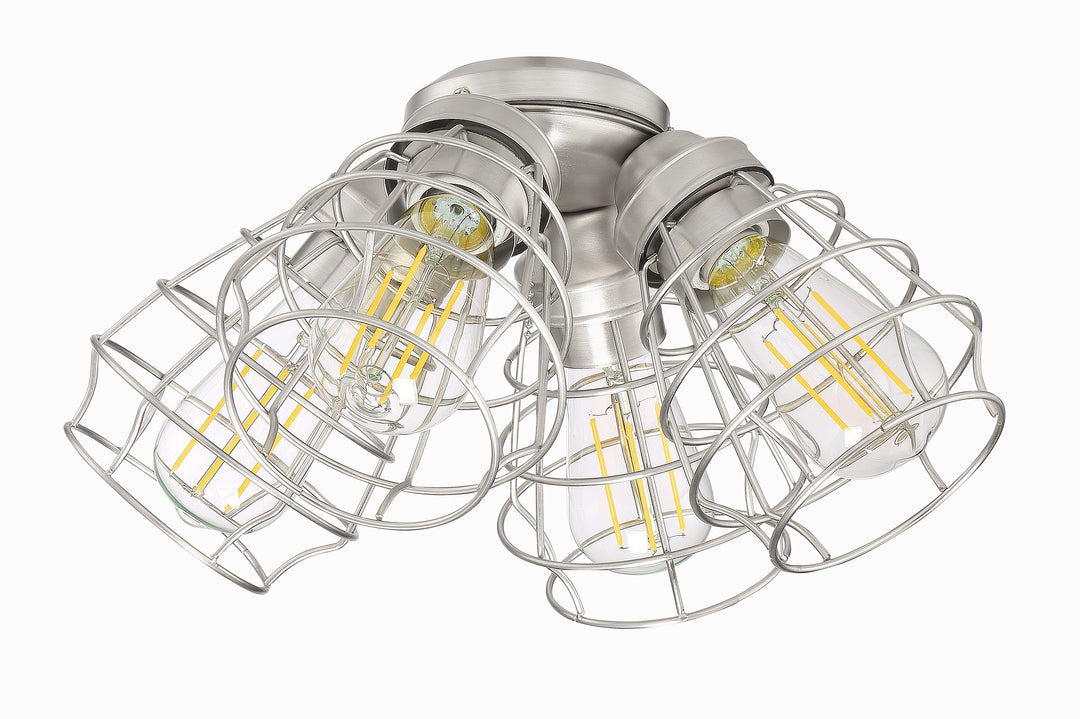 ##Antique Hardware## 4 Light Cage Light Kit in Brushed Polished Nickel