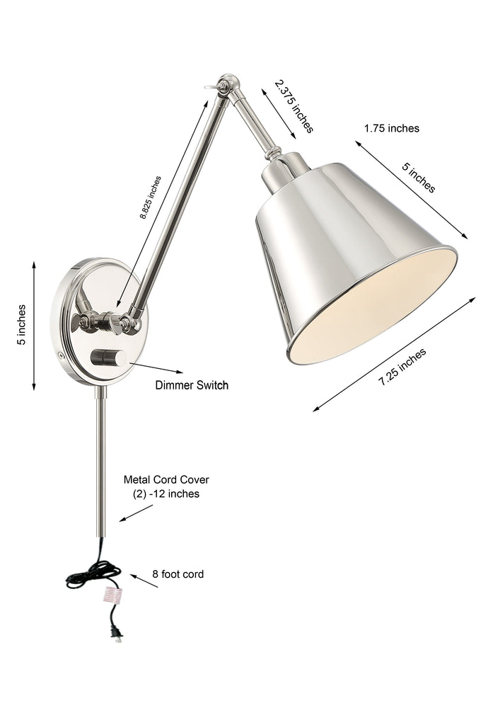 Crystorama Crystorama Mitchell 1 Light Polished Nickel Task Sconce