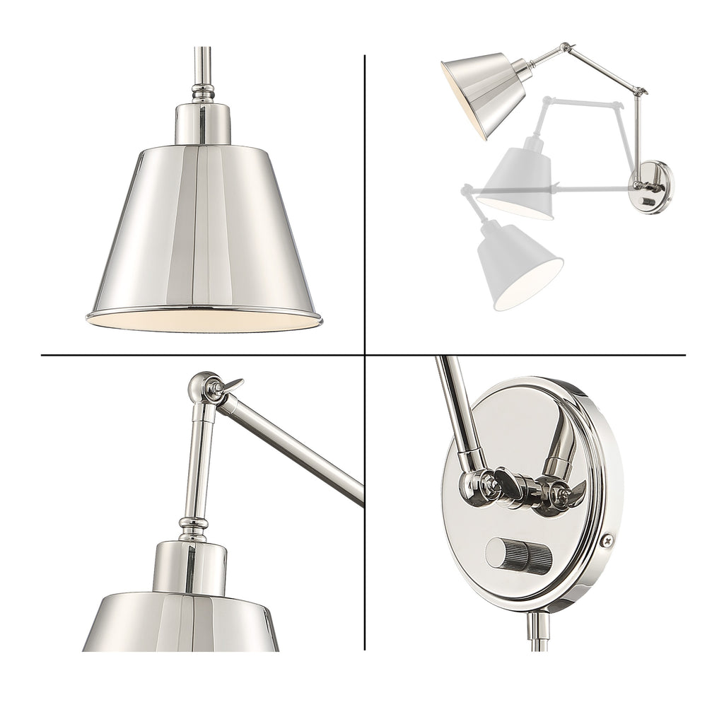 Crystorama Crystorama Mitchell 1 Light Polished Nickel Task Sconce