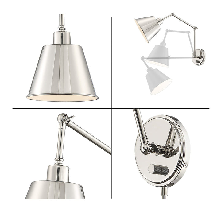 Crystorama Crystorama Mitchell 1 Light Polished Nickel Task Sconce