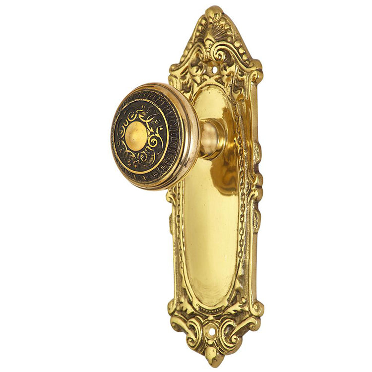 Ornate Victorian Long Backplate Door Set with Egg & Dart Door Knobs (Several Finishes Available) COPPER MOUNTAIN HARDWARE