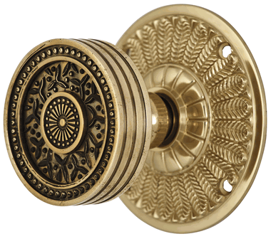 Feather Rosette Door Set with Rice Pattern Door Knobs (Several Finishes Available) COPPER MOUNTAIN HARDWARE