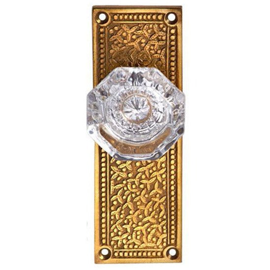 Rice Pattern Backplate Door Set with Octagon Crystal Door Knobs (Several Finishes Available) COPPER MOUNTAIN HARDWARE