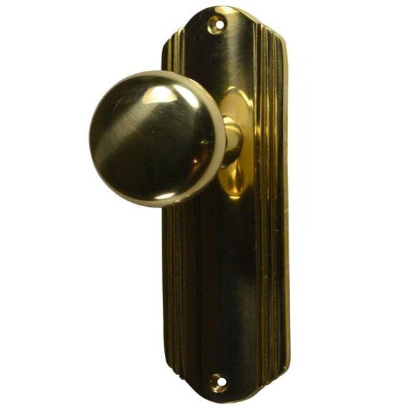 Art Deco Long Backplate Door Set with Brass Round Door Knobs (Several Finishes Available) COPPER MOUNTAIN HARDWARE