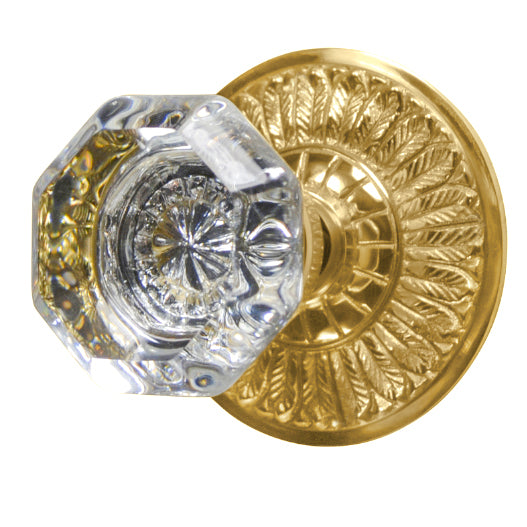 Feather Rosette Door Set with Octagon Crystal Door Knobs (Several Finishes Available)