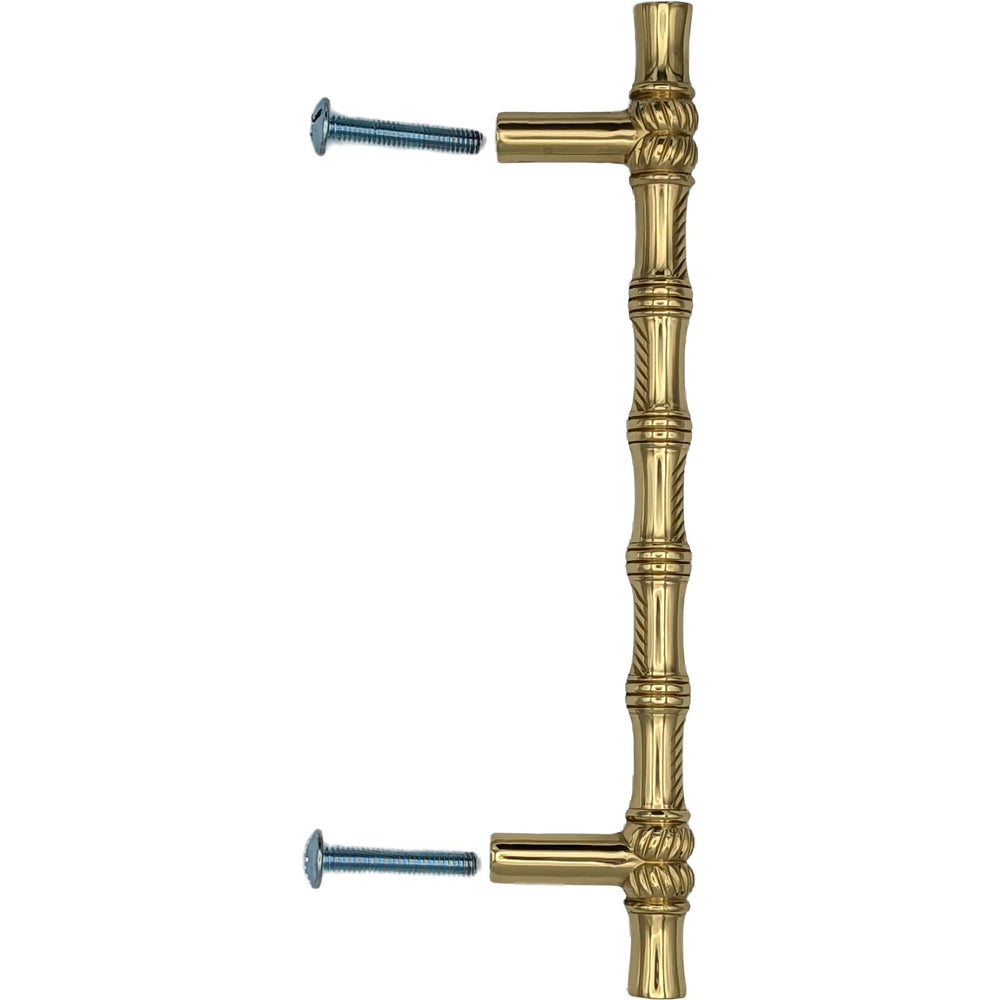 6 Inch Overall (4 1/2 Inch c-c) Japanese Bamboo Pull (Polished Brass Finish) COPPER MOUNTAIN HARDWARE