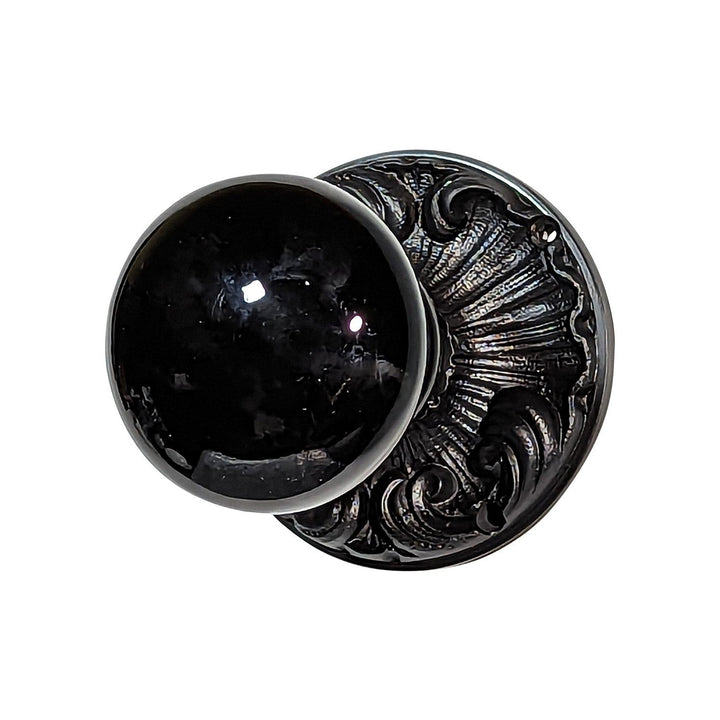 Black Porcelain Door Knob Set with Romanesque Rosette COPPER MOUNTAIN HARDWARE