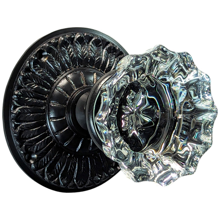 Feather Rosette Door Set with Fluted Crystal Door Knobs (Several Finishes Available) COPPER MOUNTAIN HARDWARE