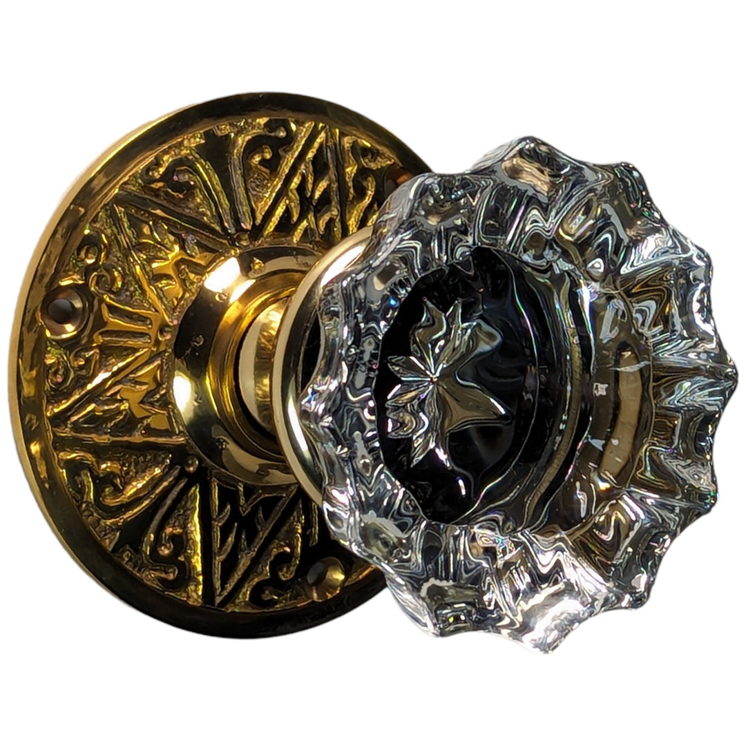 Eastlake Rosette Door Set with Fluted Crystal Door Knobs (Several Finishes Available) COPPER MOUNTAIN HARDWARE