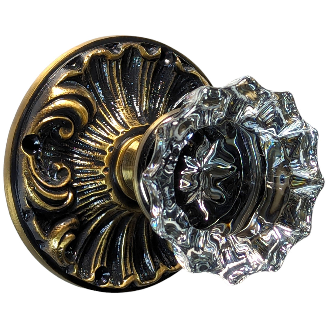 Romanesque Rosette Door Set with Fluted Crystal Door Knobs (Several Finishes Available) COPPER MOUNTAIN HARDWARE