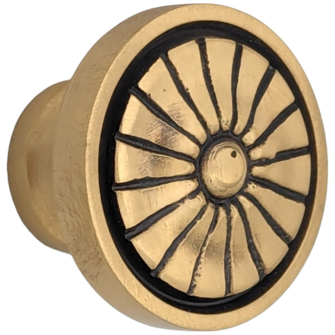 COPPER MOUNTAIN HARDWARE Polished Brass Round Vintage Fan Cabinet and Furniture Knob