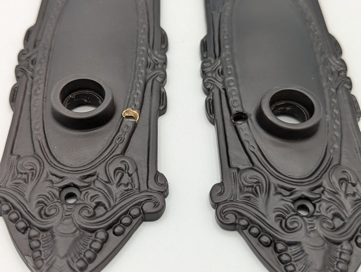 Ornate Victorian Long Backplate Privacy Door Set with Crystal Round Door Knobs (Black Bronze Finish) COPPER MOUNTAIN HARDWARE