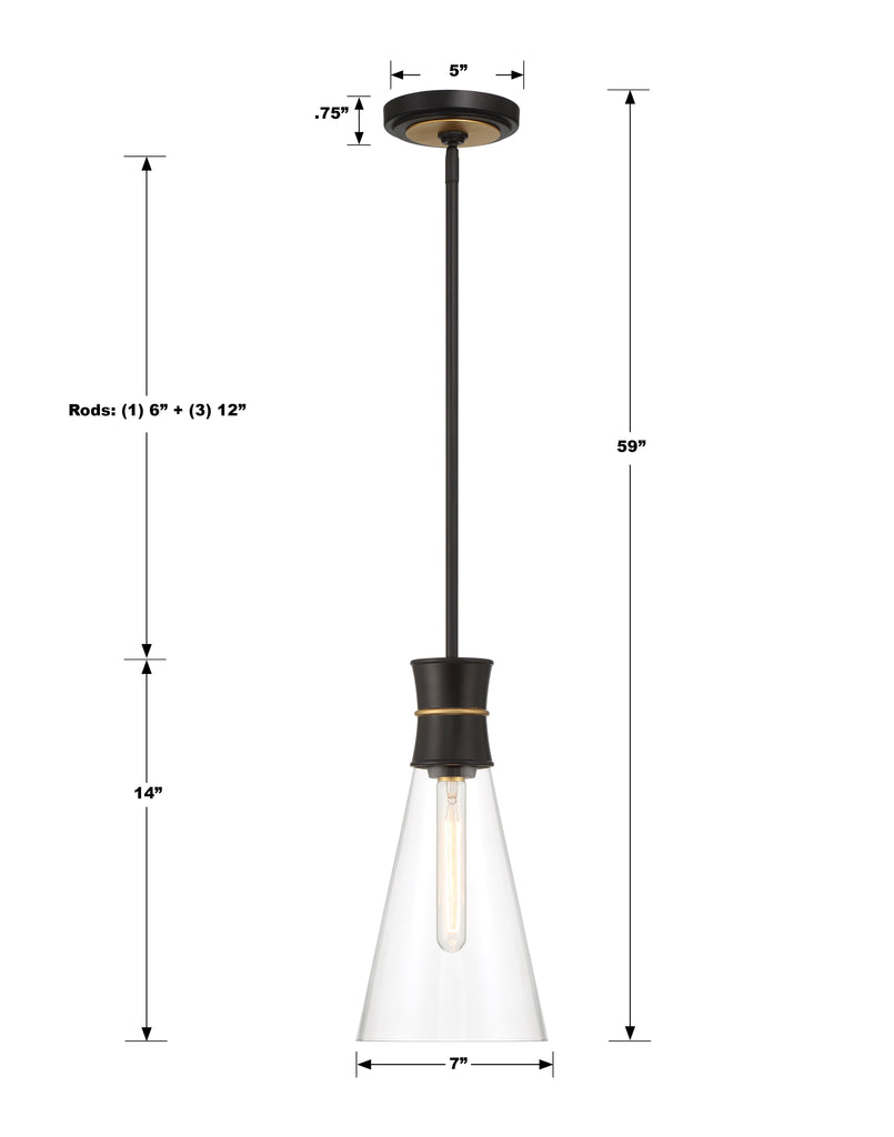 Crystorama Crystorama Quinn 1 Light Matte Black + Textured Gold Mini Pendant