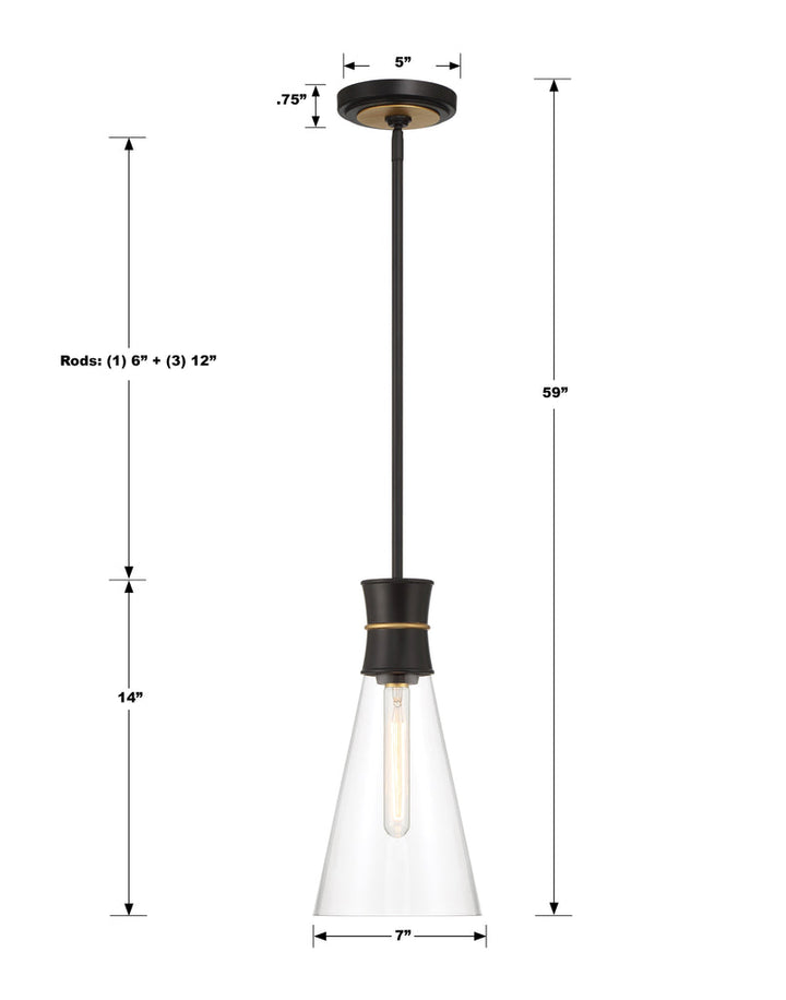 Crystorama Crystorama Quinn 1 Light Matte Black + Textured Gold Mini Pendant