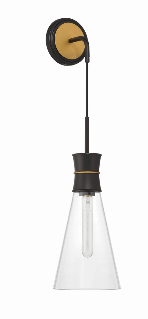 Crystorama Crystorama Quinn 1 Light Matte Black + Textured Gold Sconce