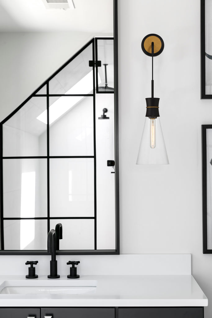 Crystorama Crystorama Quinn 1 Light Matte Black + Textured Gold Sconce