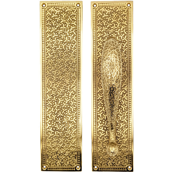 12 Inch Solid Brass Rice Pattern Door Pull and Push Plate (Polished Brass Finish) COPPER MOUNTAIN HARDWARE