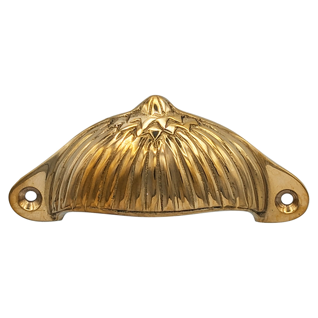 4 1/8 Inch Solid Brass Art Deco Fan Cup Pull (Polished Brass Finish) COPPER MOUNTAIN HARDWARE