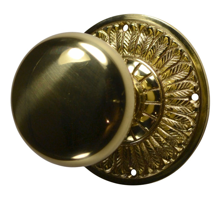 Feather Rosette Door Set with Round Brass Door Knobs (Several Finishes Available) COPPER MOUNTAIN HARDWARE