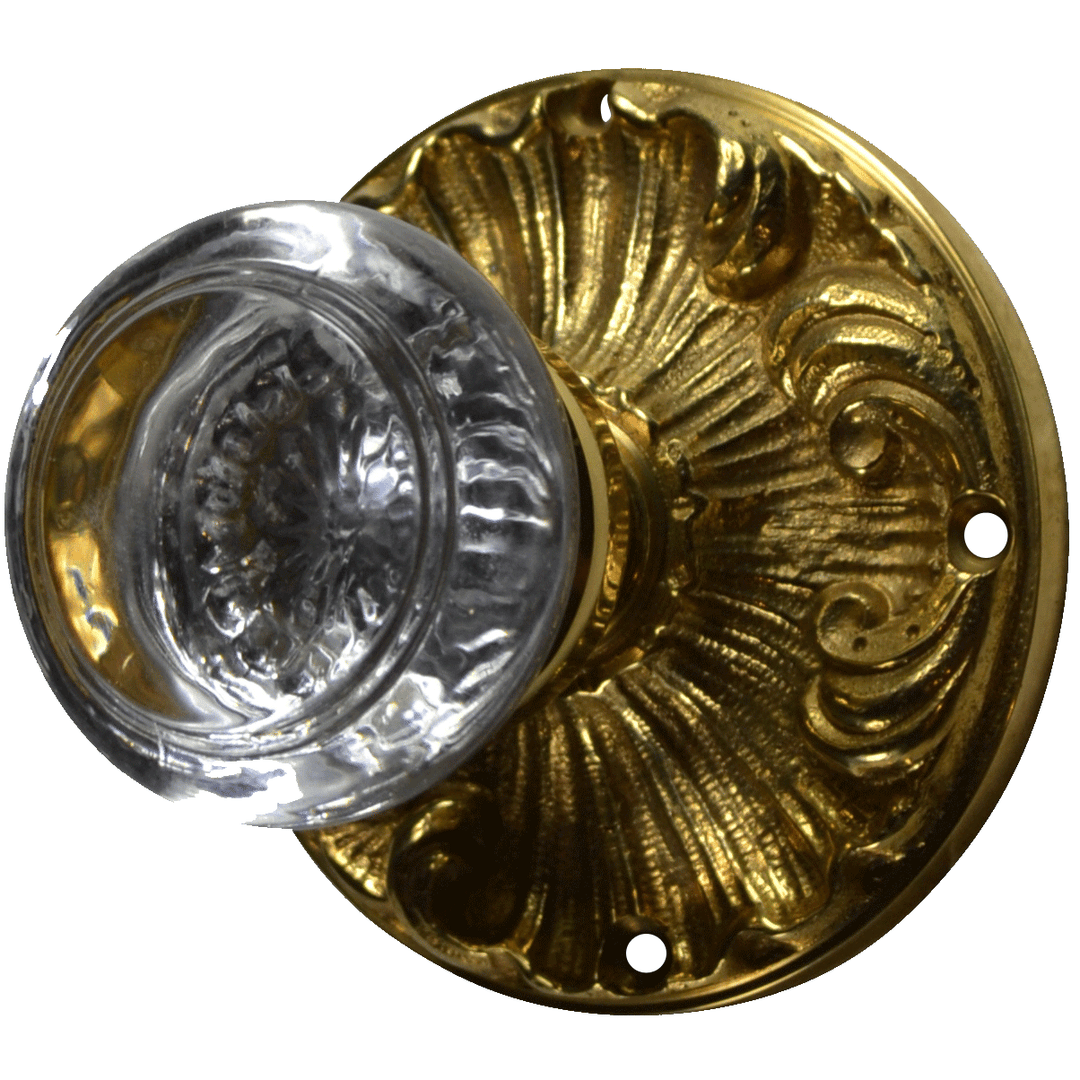 Romanesque Rosette Door Knob Set with Round Crystal Door Knobs (Several Finishes Available) COPPER MOUNTAIN HARDWARE