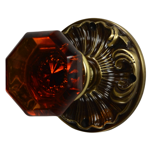 Romanesque Rosette Door Set with Octagon Amber Glass Door Knobs (Several Finishes Available) COPPER MOUNTAIN HARDWARE