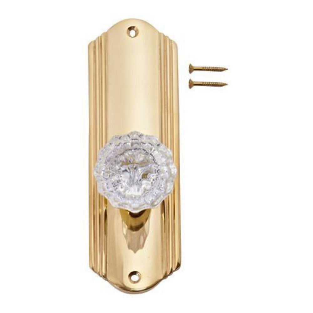 Art Deco Long Backplate Door Set with Fluted Crystal Door Knobs (Several Finishes Available) COPPER MOUNTAIN HARDWARE