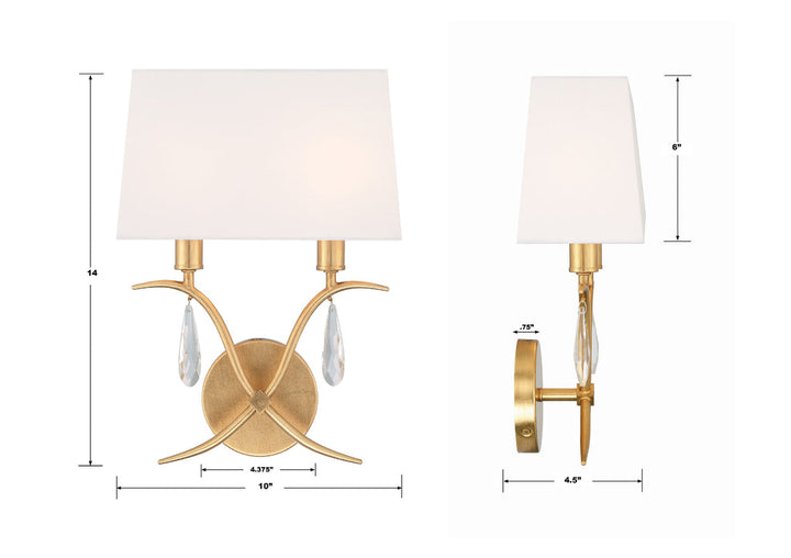 Crystorama Crystorama Rollins 2 Light Antique Gold Sconce
