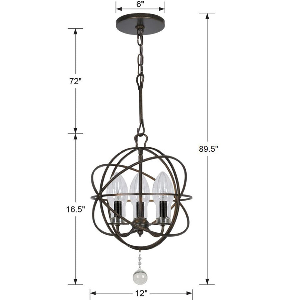 Solaris 3 Light English Bronze Sphere Outdoor Pendant Crystorama