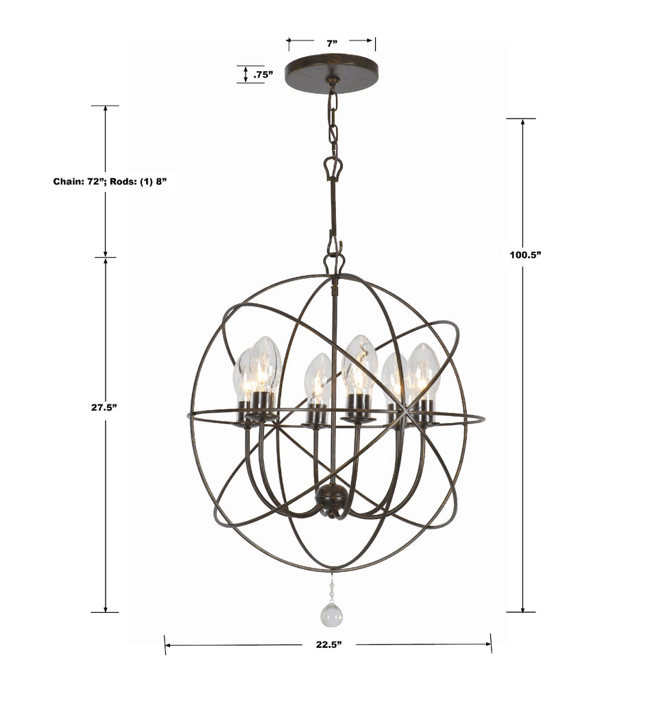 Solaris 6 Light English Bronze Sphere Outdoor Pendant Crystorama