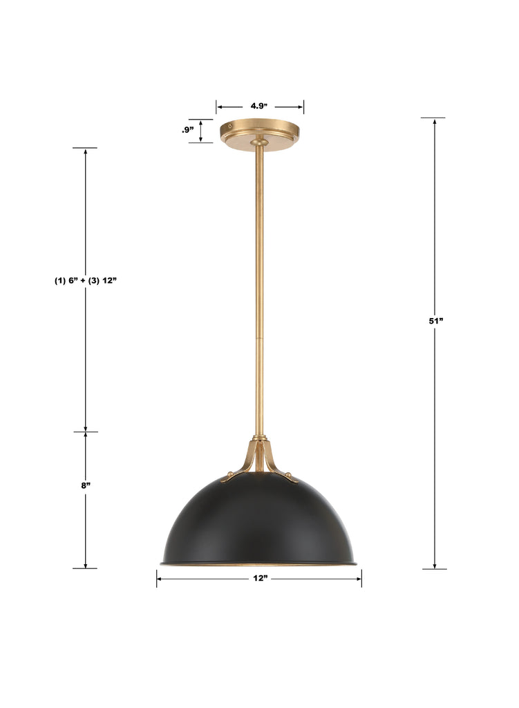 Crystorama Crystorama Soto 1 Light Matte Black + Antique Gold Mini Pendant