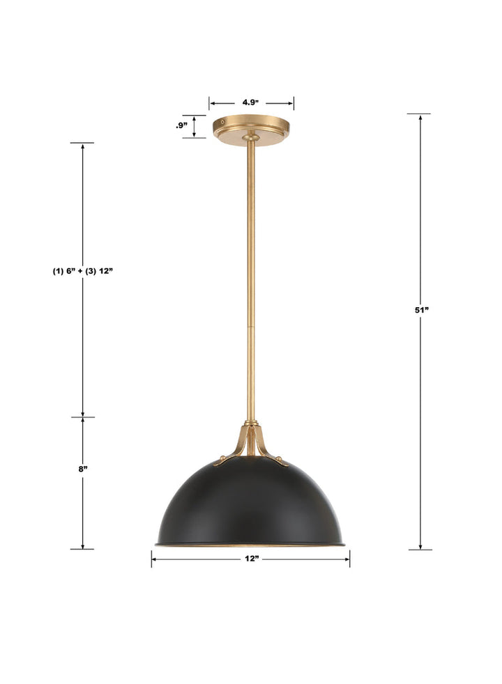 Crystorama Crystorama Soto 1 Light Matte Black + Antique Gold Mini Pendant